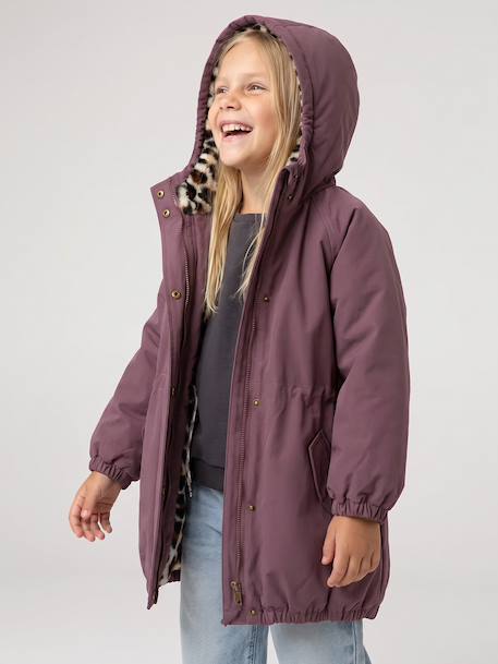 Parka fille à capuche doublée imitation fourrure bois de rose+camel+marine+noir+prune+vert foncé - vertbaudet enfant 
