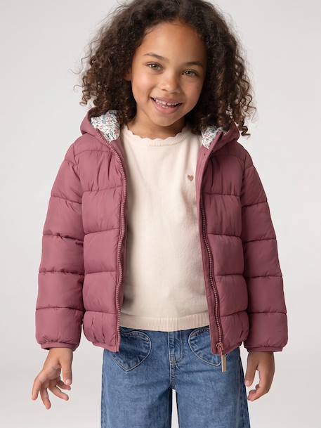 Doudoune fille légère à capuche lilas+marine+prune+rose+vert de gris - vertbaudet enfant 