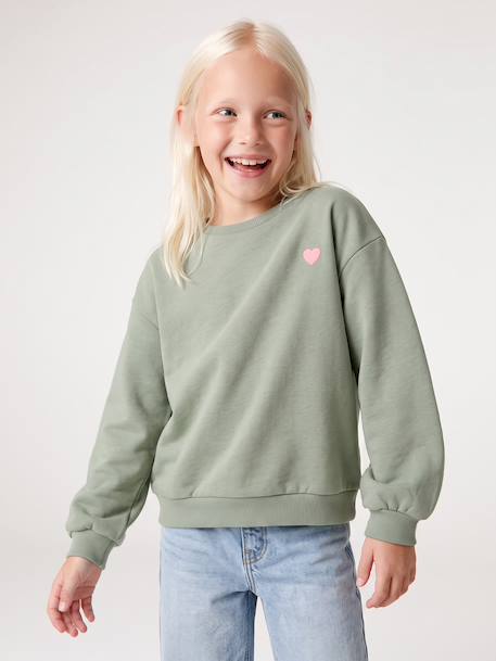 Basic meisjessweater met motief antraciet+donkerpaars+koraal+paars+salie+vanille - vertbaudet enfant 
