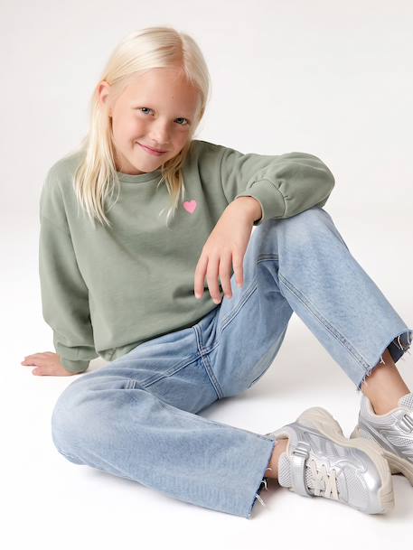 Basic meisjessweater met motief antraciet+donkerpaars+koraal+paars+salie+vanille - vertbaudet enfant 