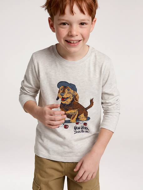 Jongensshirt met lange mouwen bordeauxrood+gemêleerd wit+leigrijs - vertbaudet enfant 