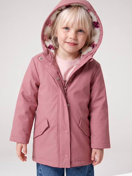 Ciré fille à capuche doublé sherpa anthracite+indigo+mauve+multicolore+vert - vertbaudet enfant 