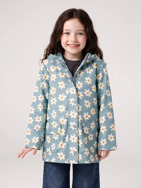 Bedrukte meisjesregenjas met capuchon groen+marineblauw+meerkleurig+vanille - vertbaudet enfant 