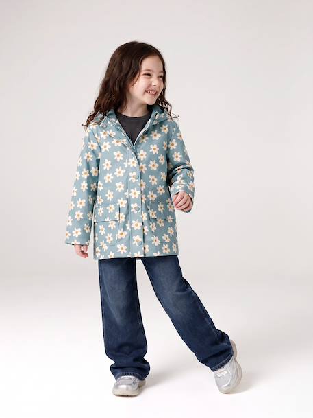 Bedrukte meisjesregenjas met capuchon groen+marineblauw+meerkleurig+vanille - vertbaudet enfant 