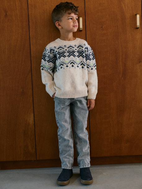 Jean garçon large facile à enfiler denim bleached+denim brut+gris+stone - vertbaudet enfant 