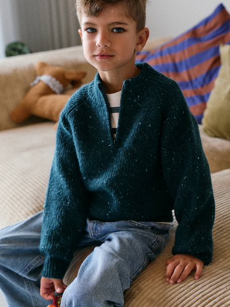 Jongenspul met opstaande kraag gemêleerd blauw - vertbaudet enfant 