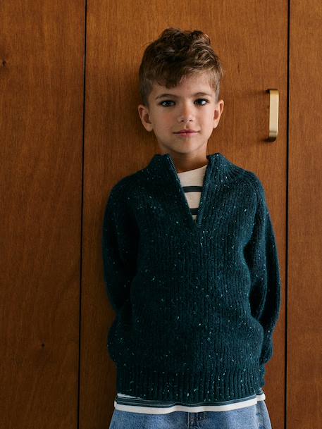 Jongenspul met opstaande kraag gemêleerd blauw - vertbaudet enfant 