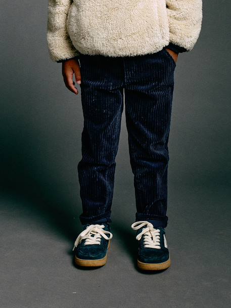 Pantalon en velours côtelé garçon facile à enfiler beige+bleu ardoise+marine - vertbaudet enfant 