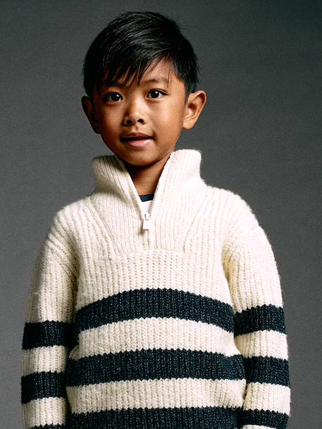 Pull col montant garçon blanc chiné - vertbaudet enfant 