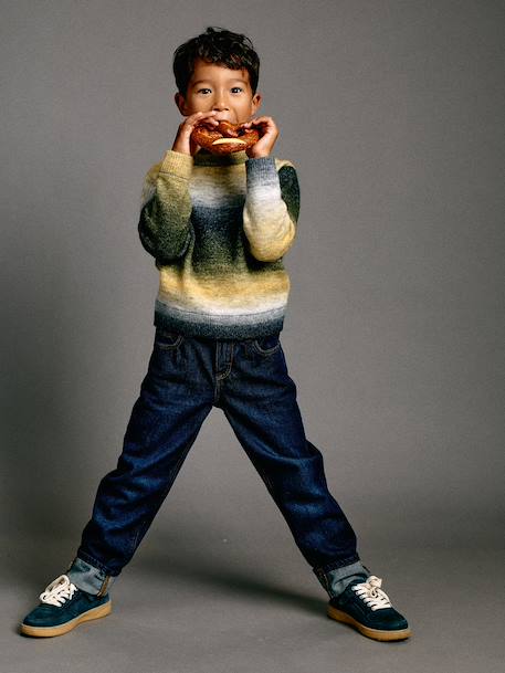 Jean garçon droit à revers denim brut+stone - vertbaudet enfant 