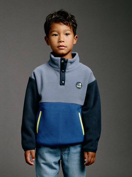 Sweat polaire garçon manches longues bleu+vert - vertbaudet enfant 