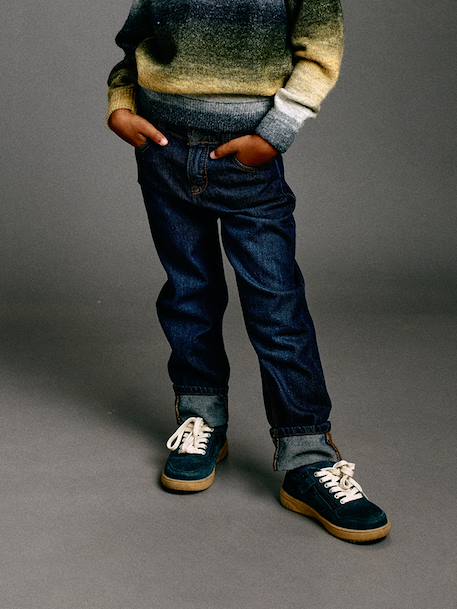 Jean garçon droit à revers denim brut+stone - vertbaudet enfant 