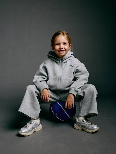 Ensemble jogging fille sweat zippé gris chiné - vertbaudet enfant 