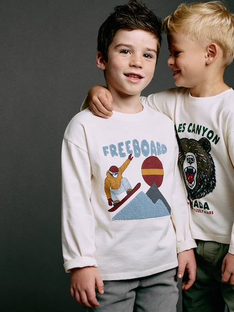 T-shirt manches longues garçon blanc+vert sauge - vertbaudet enfant 