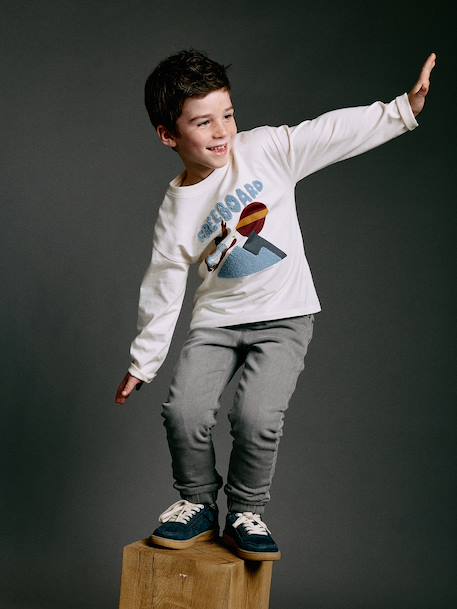 T-shirt manches longues garçon blanc+vert sauge - vertbaudet enfant 
