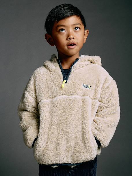Sweat polaire à capuche garçon blanc - vertbaudet enfant 