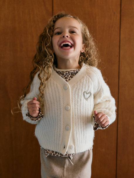 Gilet boutonné fille écru+vieux rose - vertbaudet enfant 