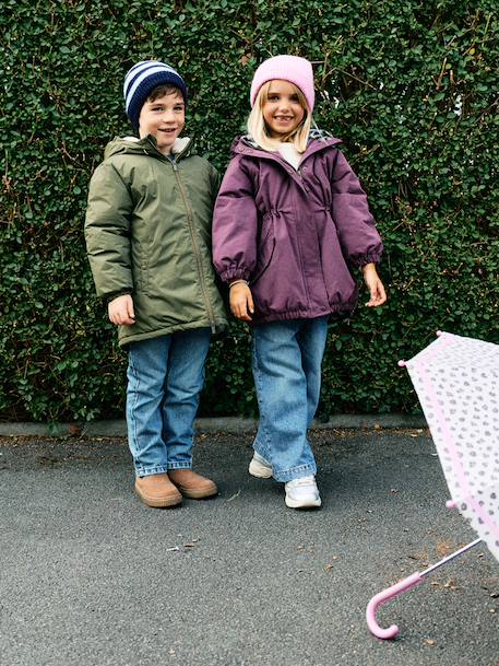 Meisjesparka met capuchon gevoerd met imitatiebont donkergroen+kameel+marineblauw+pruim+rozenhout+zwart - vertbaudet enfant 