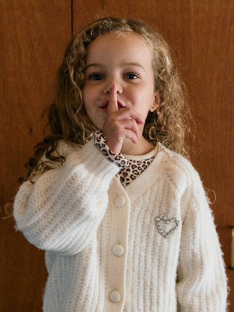 Gilet boutonné fille écru+vieux rose - vertbaudet enfant 