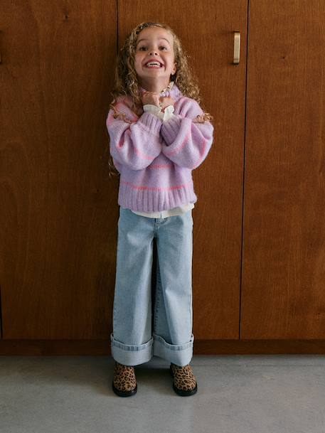 Wijde meisjesjeans gebleekt denim - vertbaudet enfant 