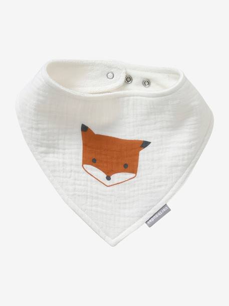 Lot 3 bavoirs bandanas en gaze de coton BLANC+carreaux vert+écru+lot beige+lot renard+lot vert panda+vert sauge - vertbaudet enfant 