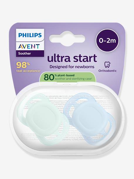 Lot de 2 sucettes ultra douces 1er âge bleu+écru+mauve+vert - vertbaudet enfant 