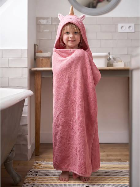 Katoenen badcape met capuchon framboos - vertbaudet enfant 