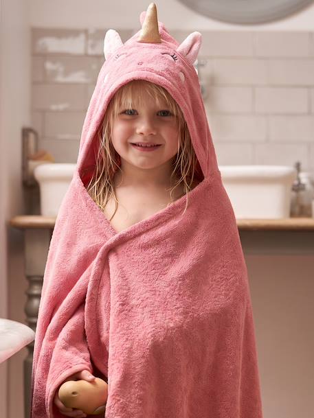 Katoenen badcape met capuchon framboos - vertbaudet enfant 