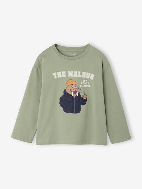 T-shirt manches longues garçon blanc+vert sauge - vertbaudet enfant 