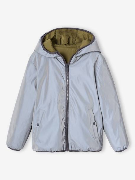 Blouson réversible réfléchissant garçon à capuche kaki - vertbaudet enfant 