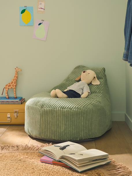 Pouf enfant en velours côtelé Ourson beige+rose+vert - vertbaudet enfant 