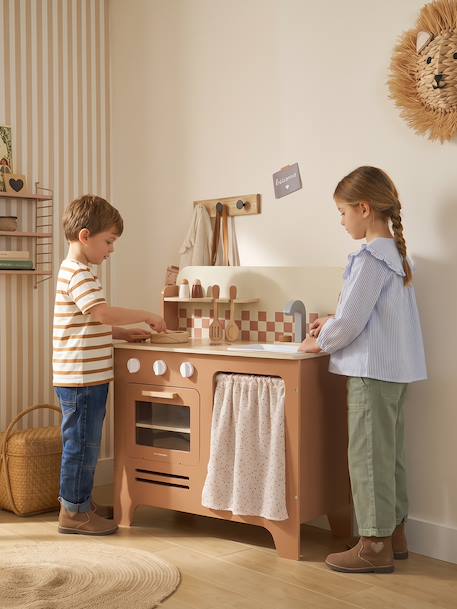 Houten keukentje met accessoires van FSC®-hout ecru+karamel+rozen+saliegroen - vertbaudet enfant 