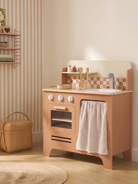 Cuisine en bois FSC® avec accessoires caramel+écru+rose+vert sauge - vertbaudet enfant 