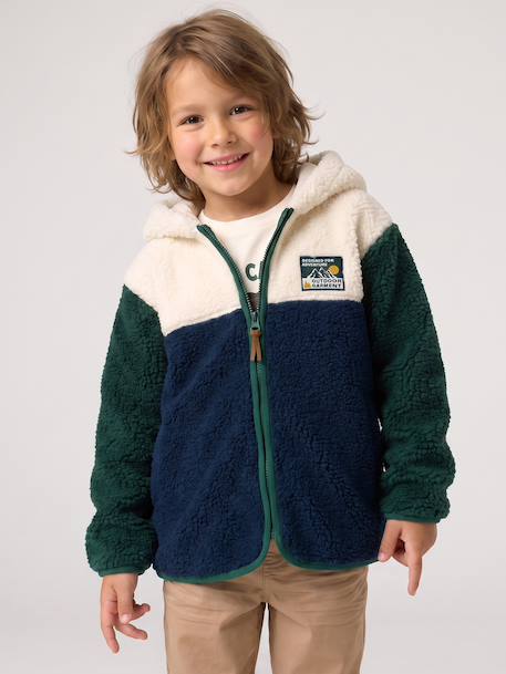 Sherpavest met capuchon jongen dennen+middenblauw - vertbaudet enfant 