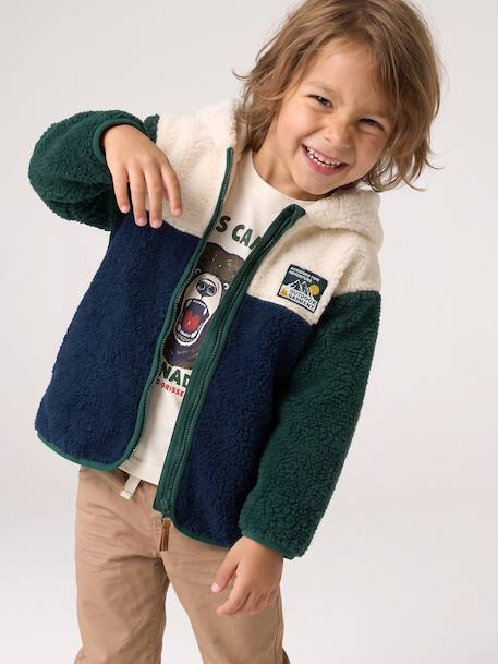 Gilet zippé à capuche garçon bleu moyen+vert sapin - vertbaudet enfant 