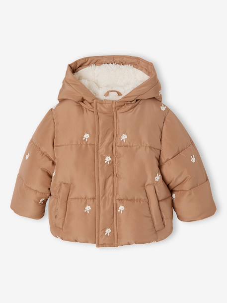 Baby meisjes pufferjas met capuchon hazelnoot+nachtblauw - vertbaudet enfant 
