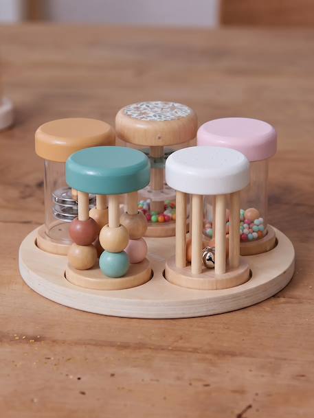 Set de 5 hochets musicaux en bois FSC® bois+rose - vertbaudet enfant 