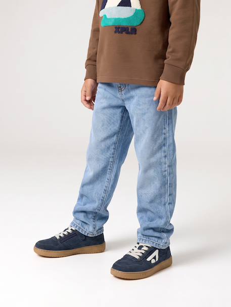 Rechte jongensjeans, smalle pasvorm ongewassen denim+stone - vertbaudet enfant 