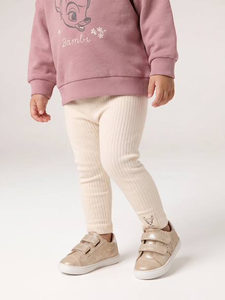 Baskets met klittenband van leer baby goud+roze (poederkleur)+wit - vertbaudet enfant 