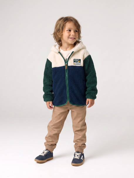 Sherpavest met capuchon jongen dennen+middenblauw - vertbaudet enfant 
