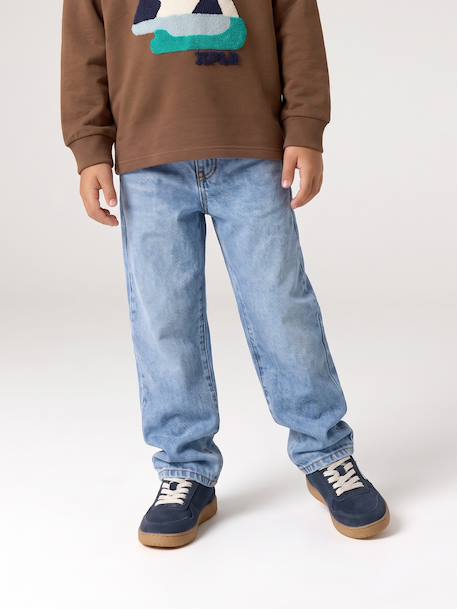 Rechte jongensjeans, smalle pasvorm ongewassen denim+stone - vertbaudet enfant 