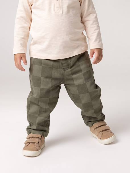 Babyjongensbroek met ruitdessin kaki - vertbaudet enfant 