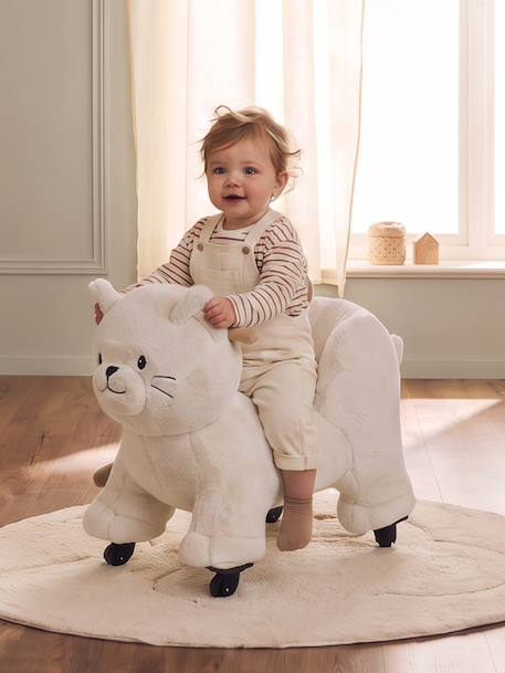 Porteur animal à roulettes en bois FSC® blanc+chocolat+marron+rose - vertbaudet enfant 