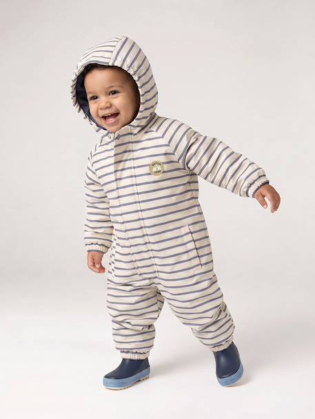 Regenpak met fleecevoering en capuchon nachtblauw+saliegroen+zandbeige - vertbaudet enfant 