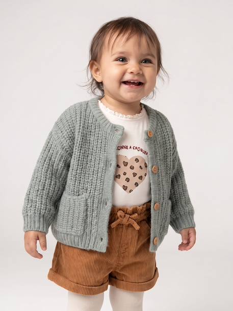 Babyvestje van grof gebreid breisel gemêleerd beige+saliegroen - vertbaudet enfant 