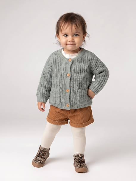 Babyvestje van grof gebreid breisel gemêleerd beige+saliegroen - vertbaudet enfant 