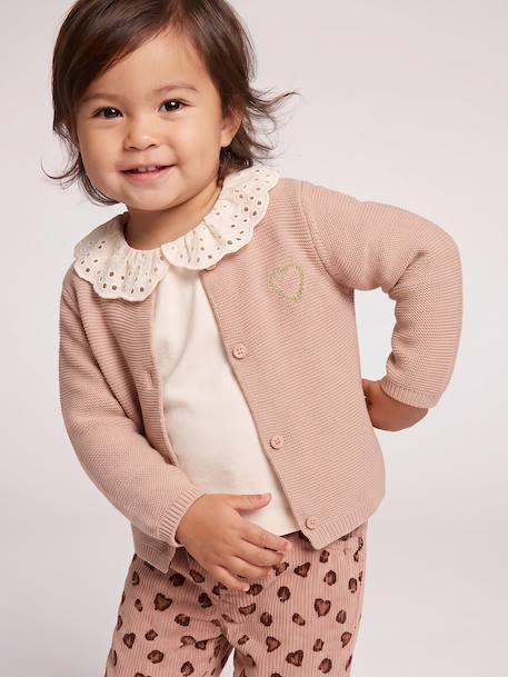 Geborduurd babyvestje met gouden hartjes beige+ivoor+oudroze - vertbaudet enfant 