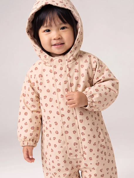 Combinaison de pluie imprimée à capuche bébé doublée polaire vanille+vieux rose - vertbaudet enfant 