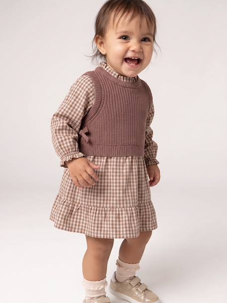 2-in-1 babyjurk met lange mouwen chocoladebruin - vertbaudet enfant 