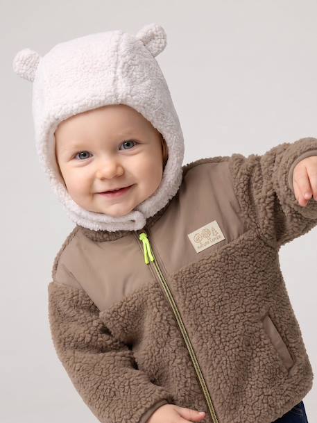 Ensemble bonnet, snood et moufles bébé en sherpa écru - vertbaudet enfant 